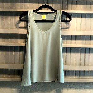 Mint Sheer Back Blouse w Beaded Trim